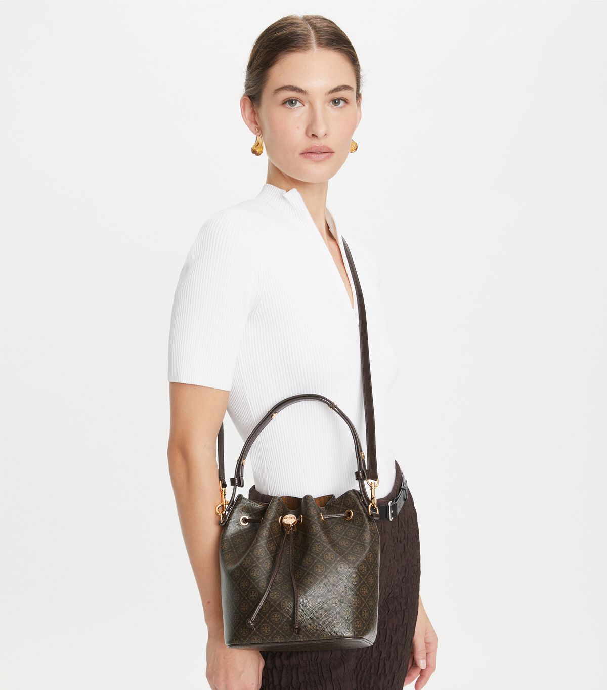 tory burch t monogram coated canvas bucket bag