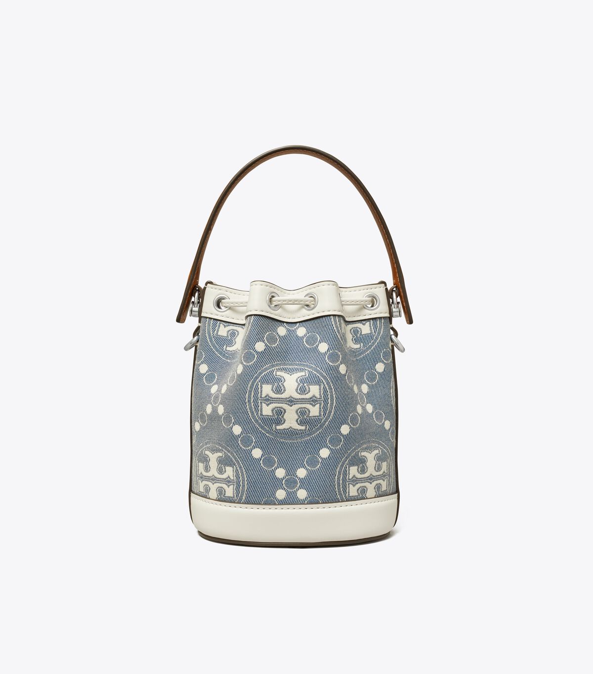 tory burch mini t monogram denim bucket bag