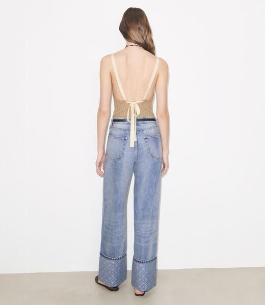 tory burch contrast cuff straight leg jean