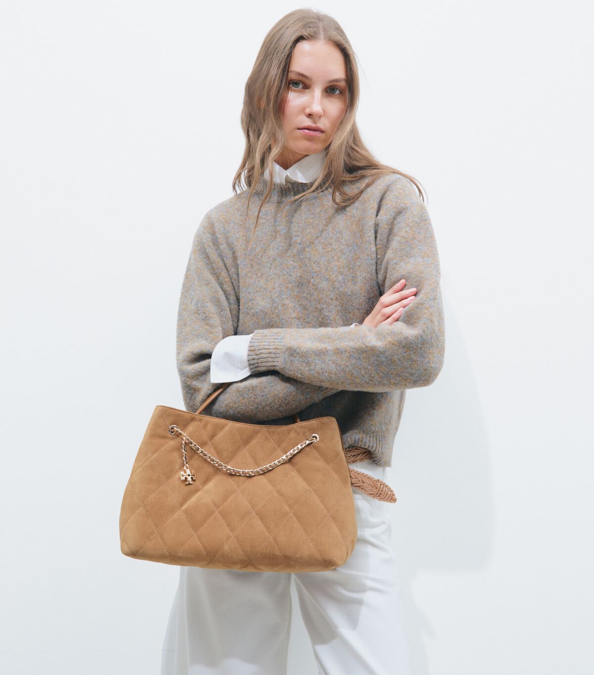 tory burch fleming suede carryall