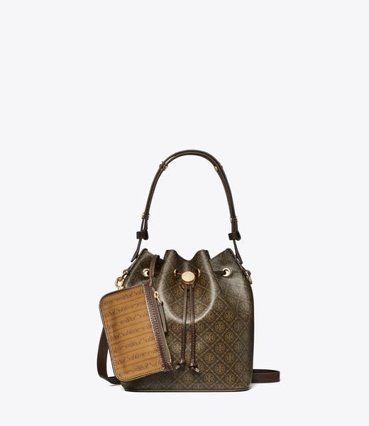 tory burch t monogram coated canvas bucket bag