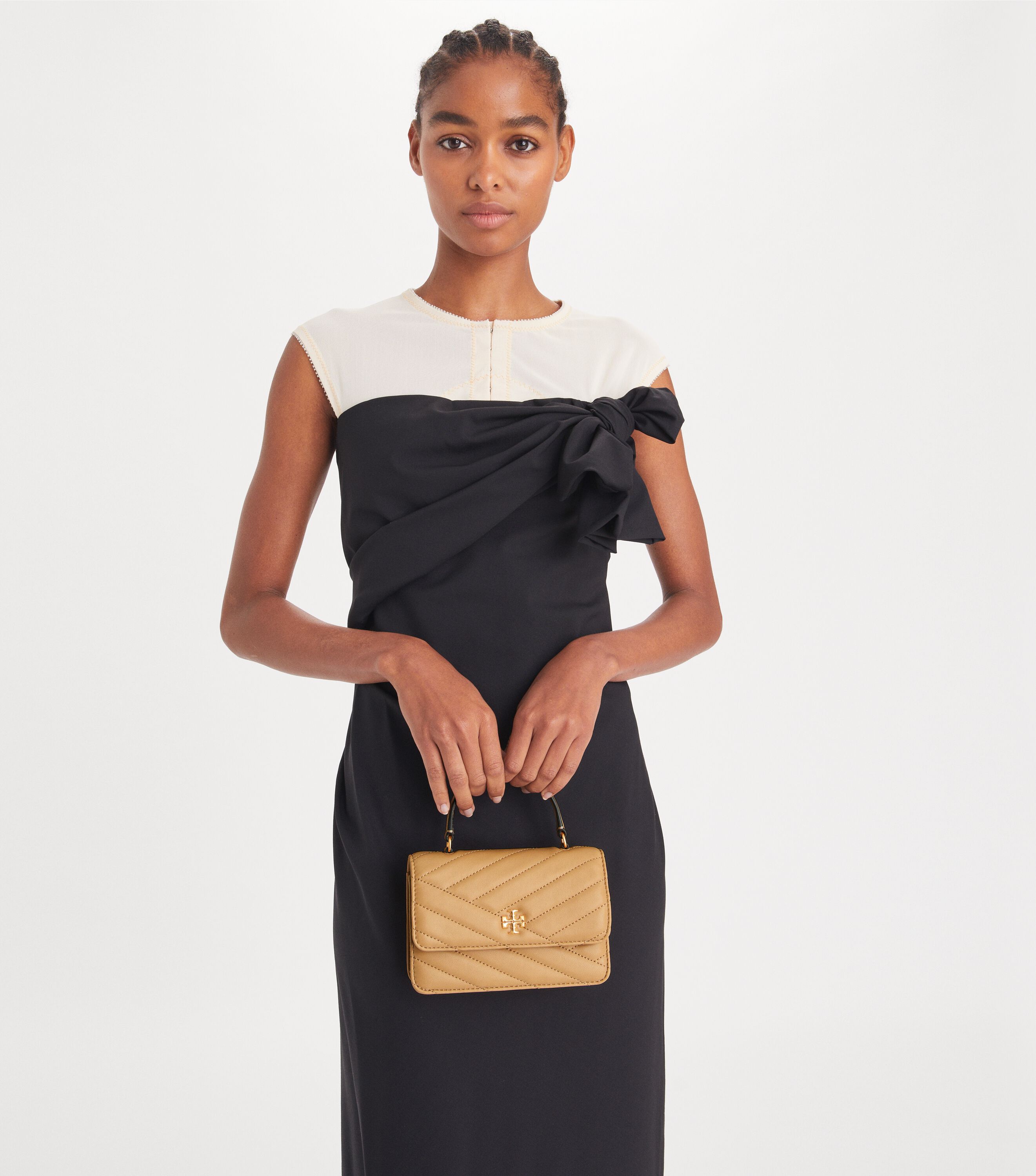 Mini Kira Chevron Top Handle Chain Wallet, Desert Dune