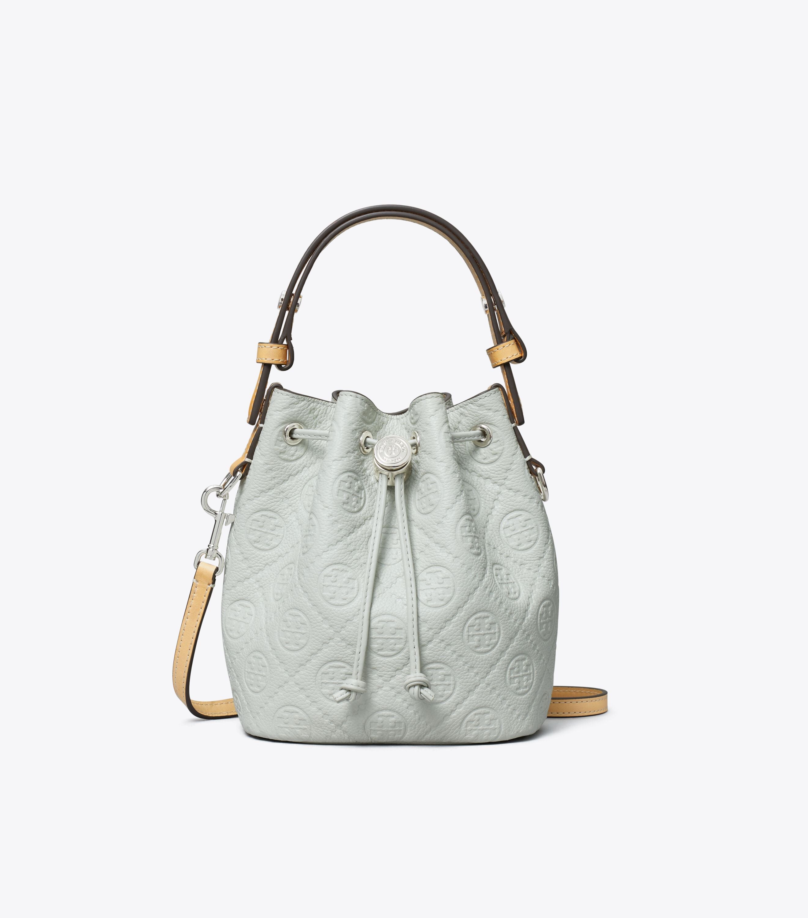 T Monogram Pebble Mini Bucket Bag, Light Titanium | Tory Burch UAE