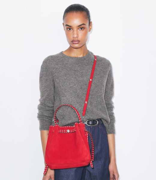 tory burch romy suede pick stitch bucket bag