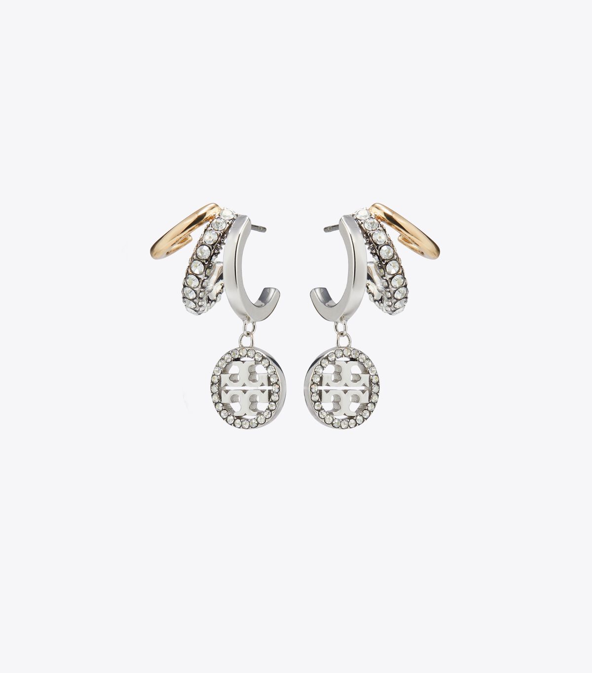 tory burch icon pav  triple hoop earrings