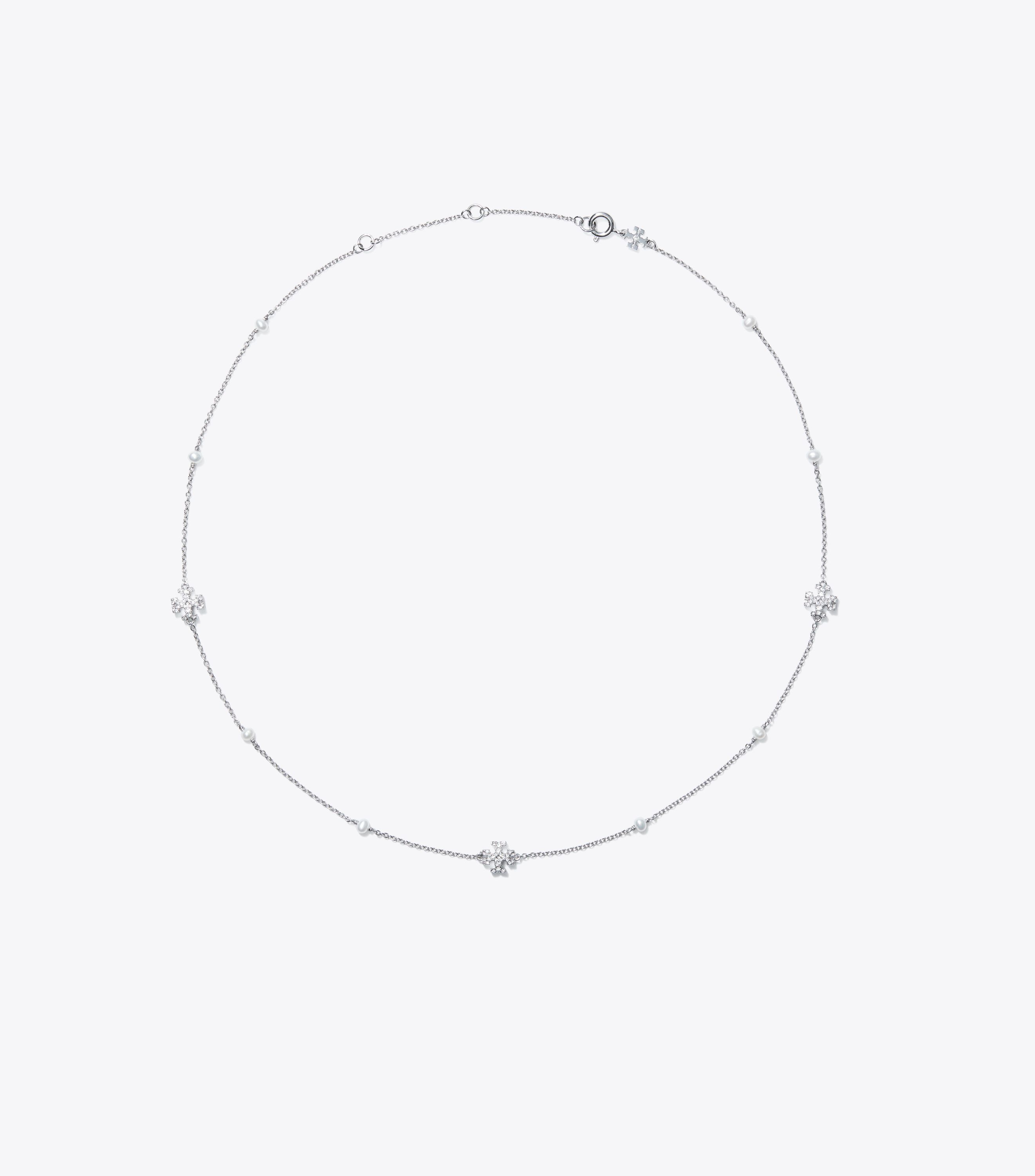 Delicate Kira Pearl Necklace, Tory Silver / Crystal / Pearl | Tory