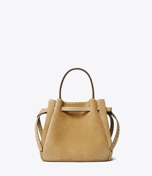 tory burch romy suede pick stitch bucket bag