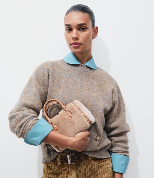tory burch t monogram shearling petite barrel bag