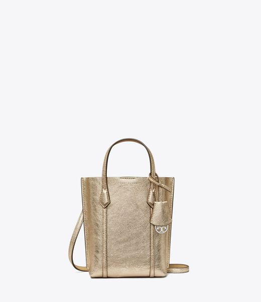 tory burch mini perry metallic tote