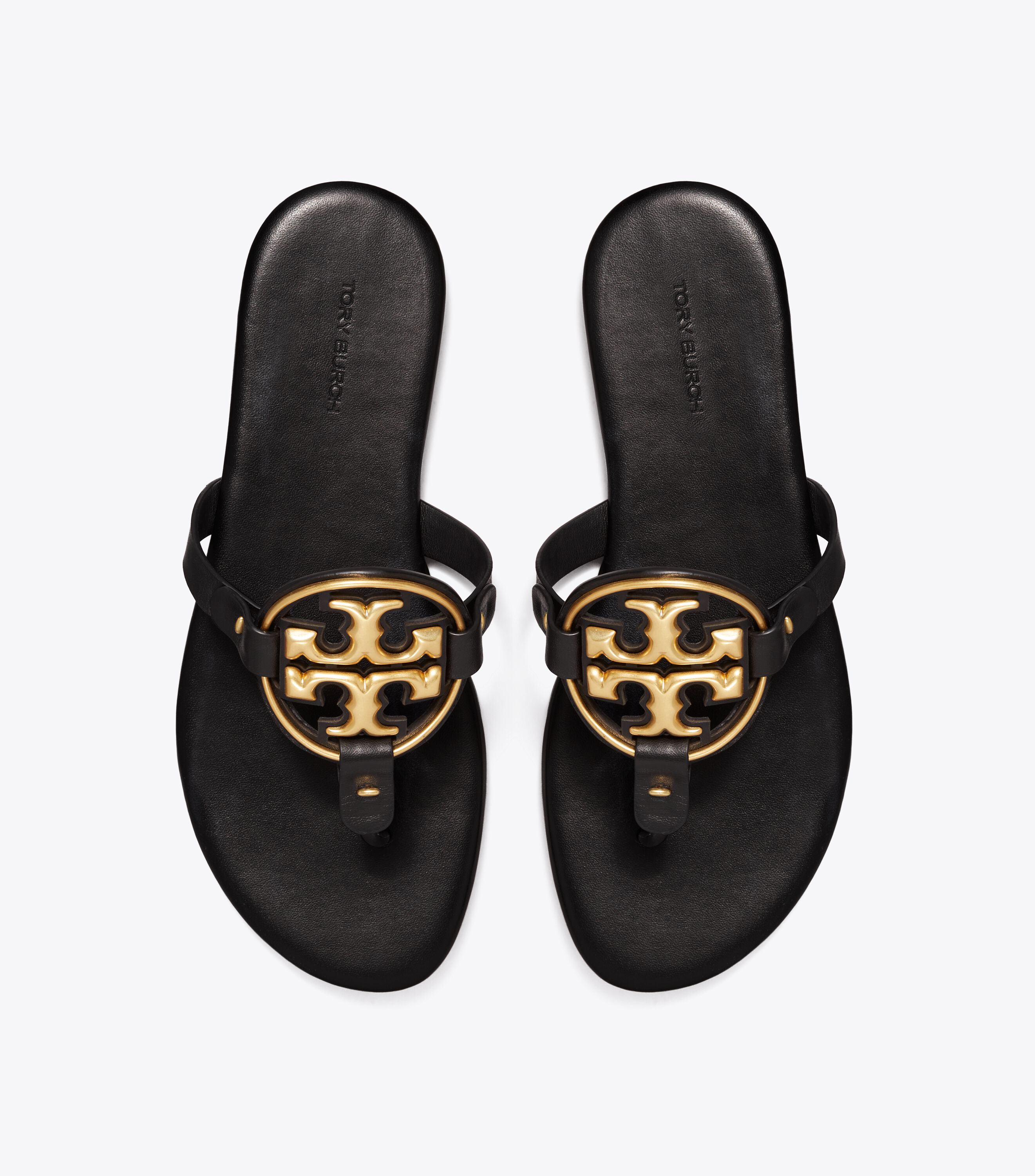 Tory burch black and gold sandals outlet
