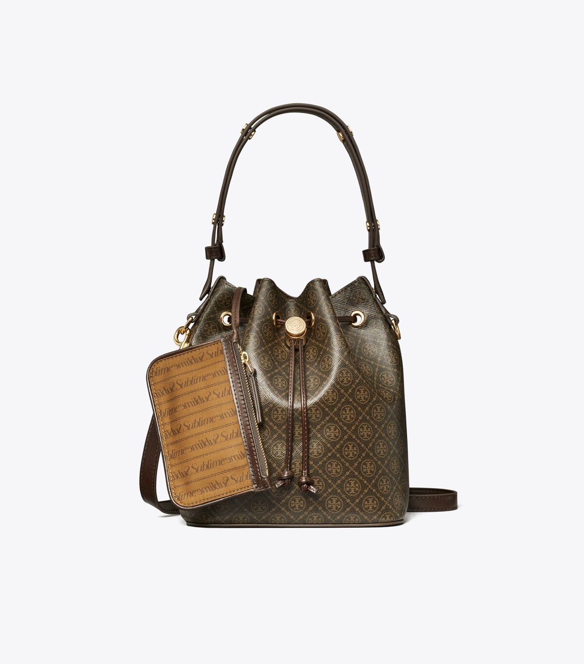 tory burch t monogram coated canvas bucket bag