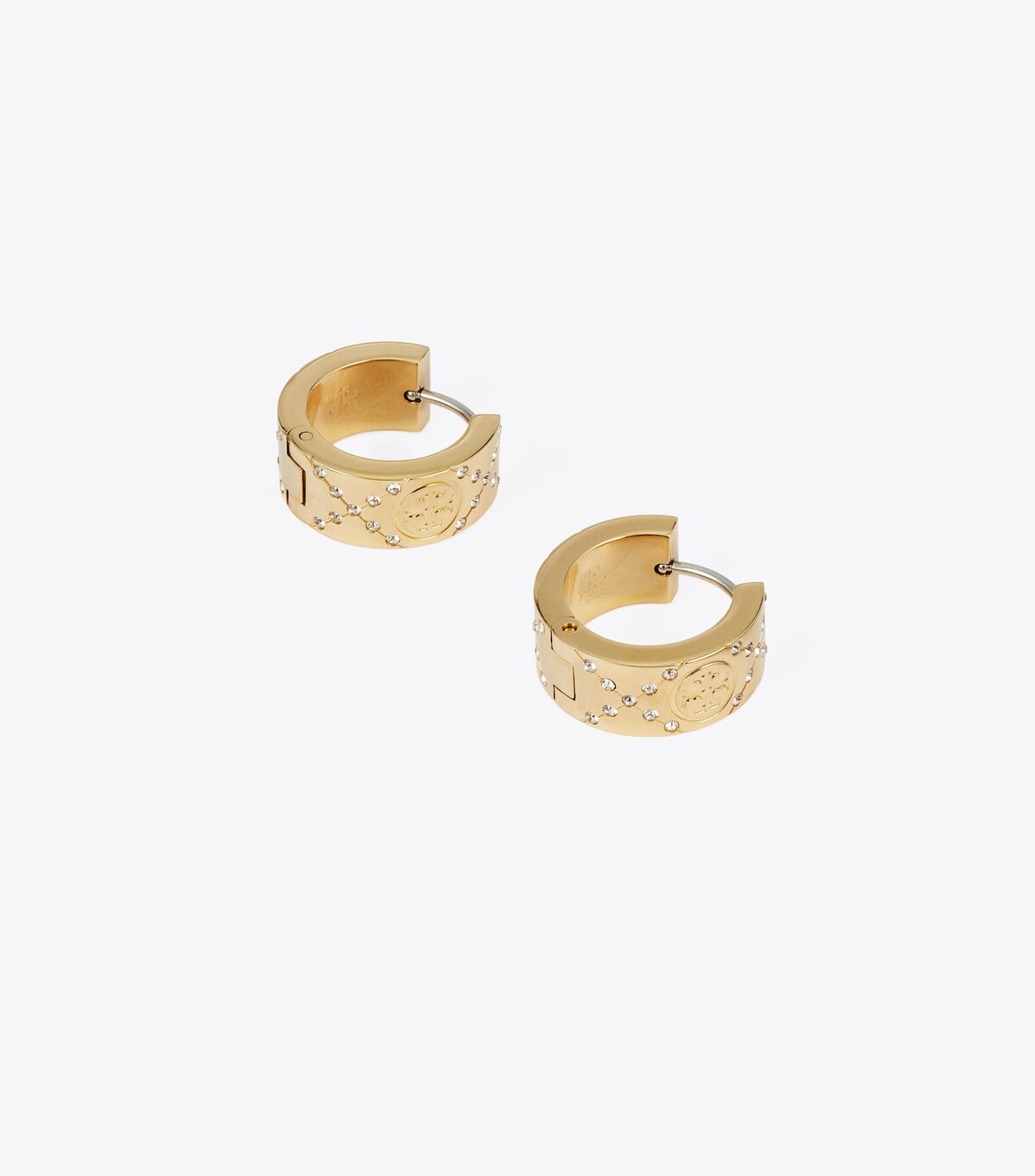 tory burch small t monogram pave hoop earring