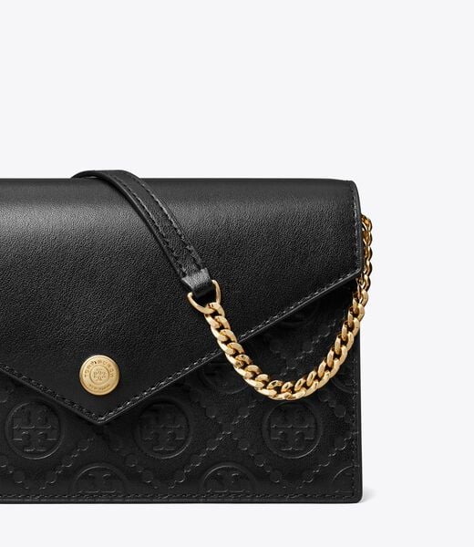 tory burch t monogram leather envelope chain wallet