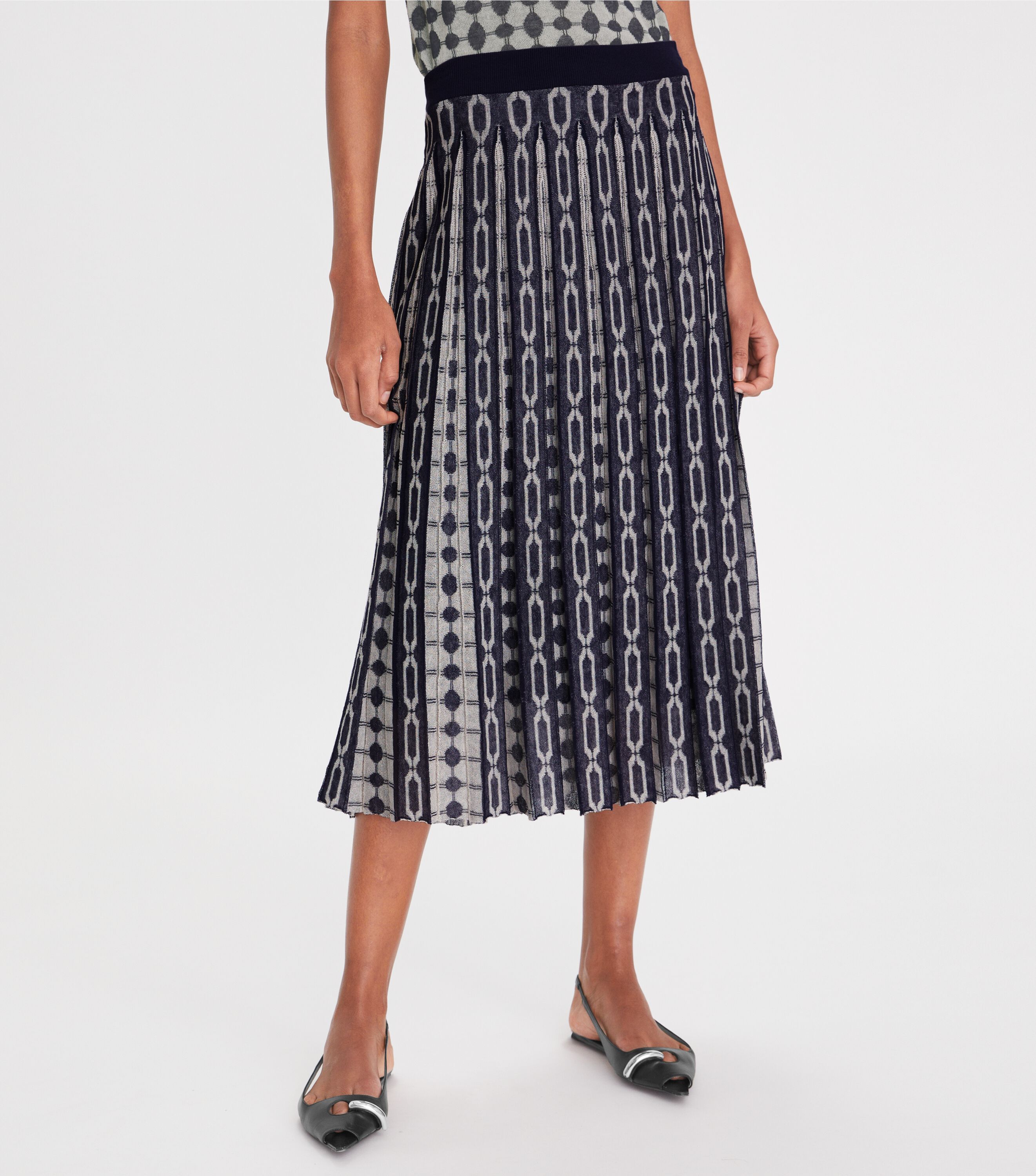 Knit Jacquard Skirt, Tory Navy / French Cream | Tory Burch UAE