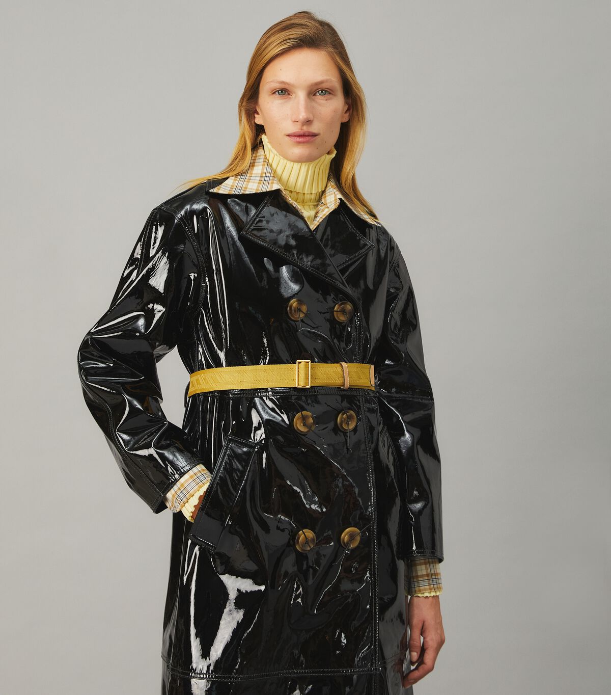 tory burch patent trench coat