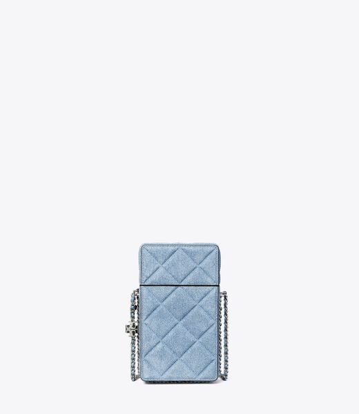 tory burch fleming denim print suede phone crossbody