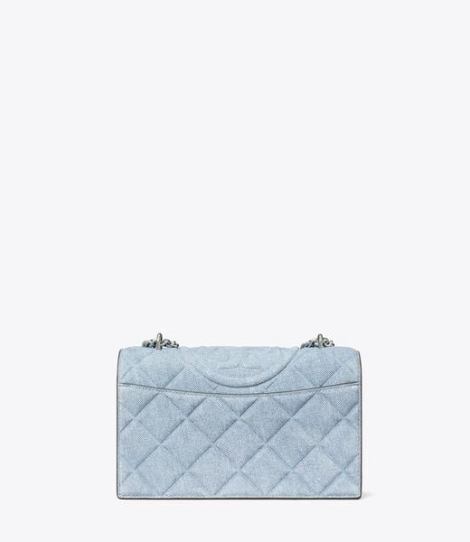 tory burch small fleming denim print suede shoulder bag