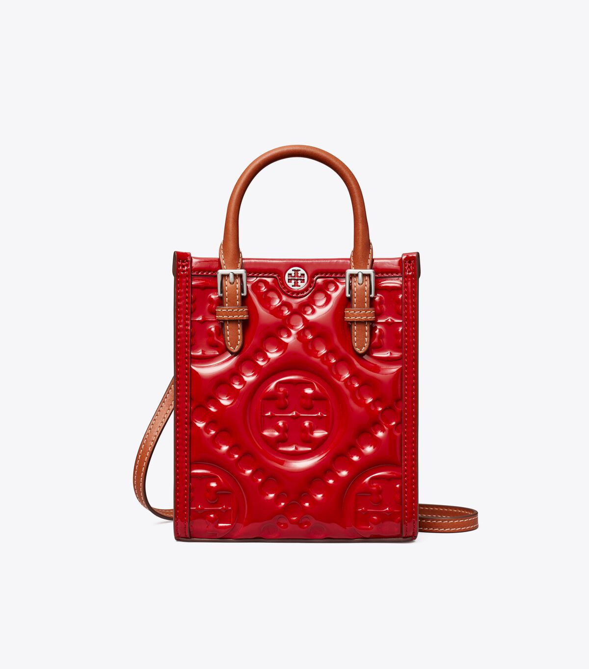 tory burch mini t monogram embossed patent tote