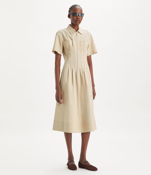 tory burch poplin pleat waist dress
