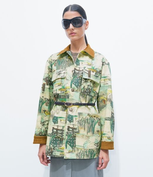tory burch printed denim barn jacket
