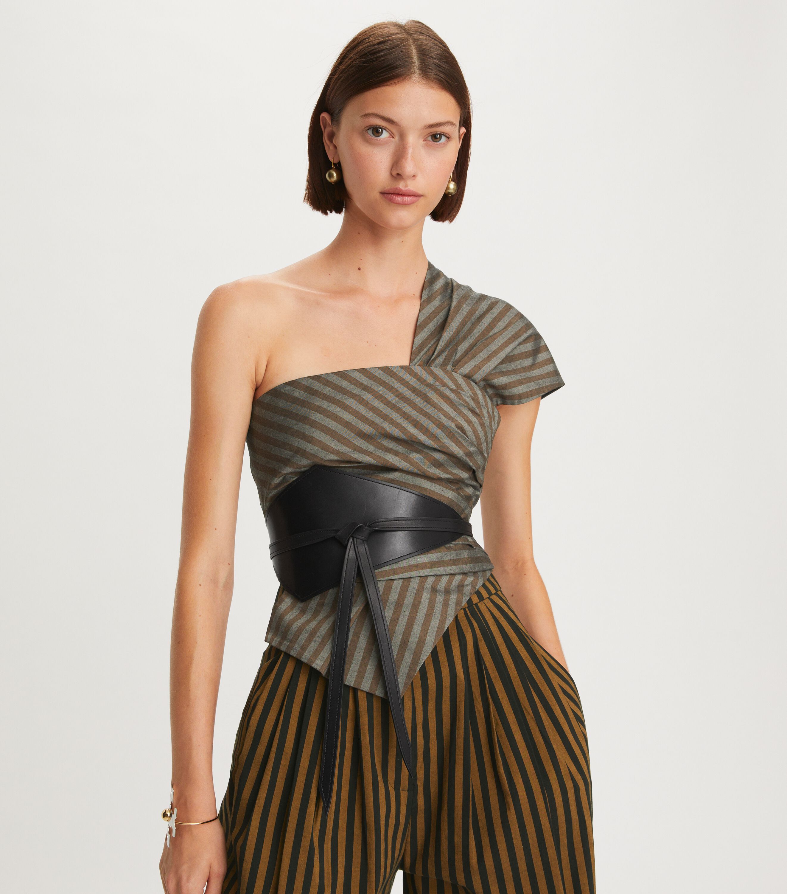 One Shoulder Wrap Top Tory Burch Navigation Tory Burch