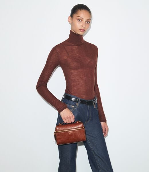 Romy Snake-Embossed Slim Top Handle tory burch romy snake embossed slim top handle