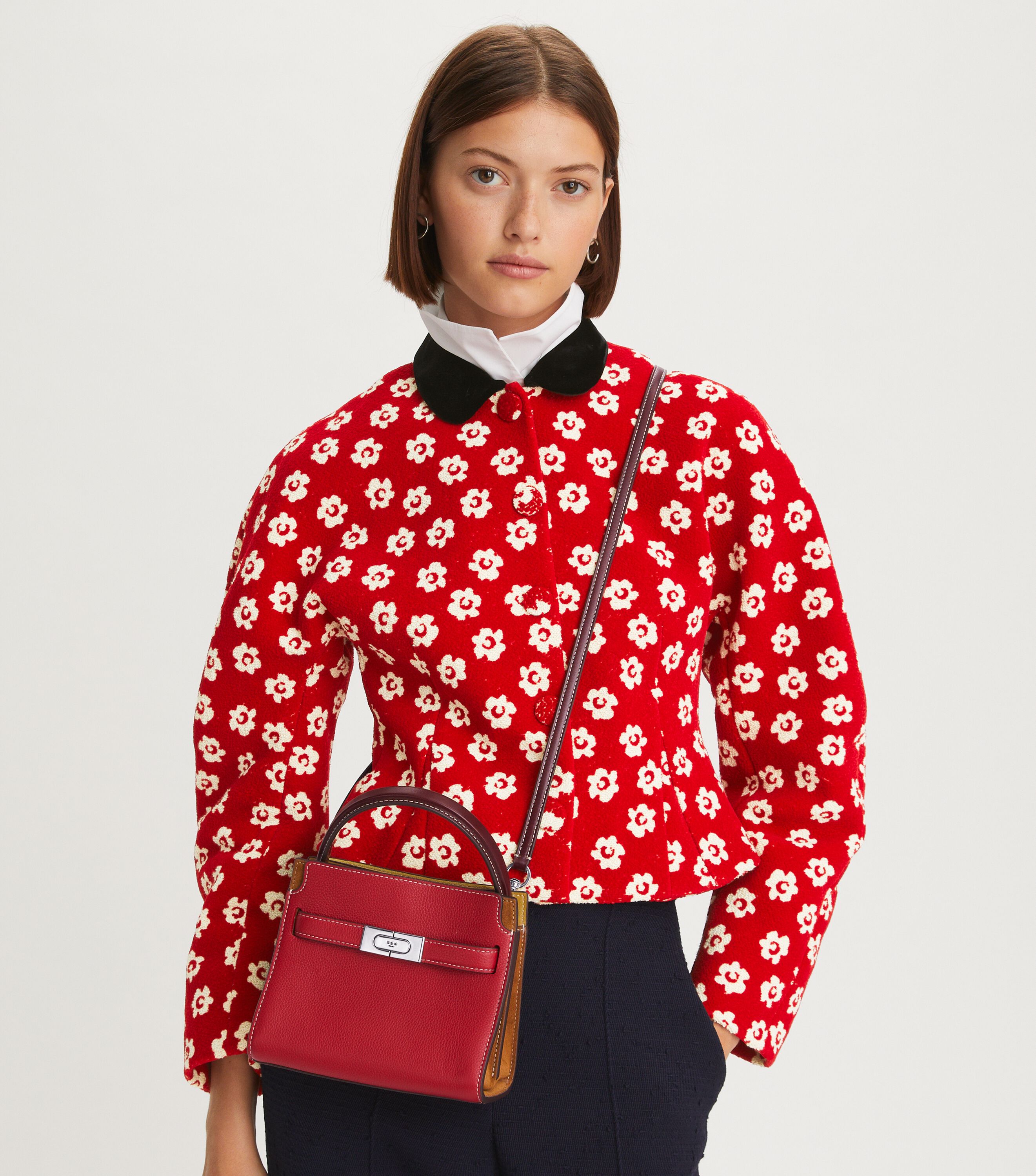 Petite Lee Radziwill Pebbled Double Bag, TORY RED | Tory Burch UAE