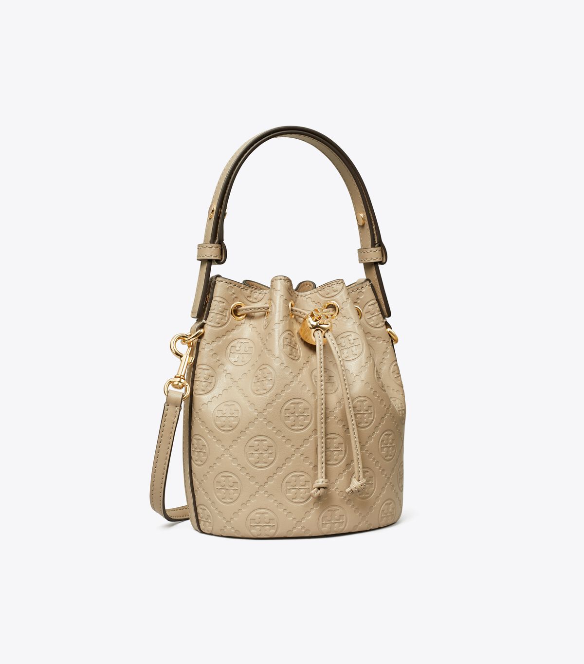 tory burch t monogram leather mini bucket bag