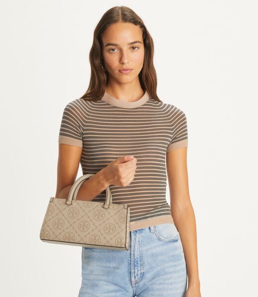 tory burch t monogram embossed small rectangular tote