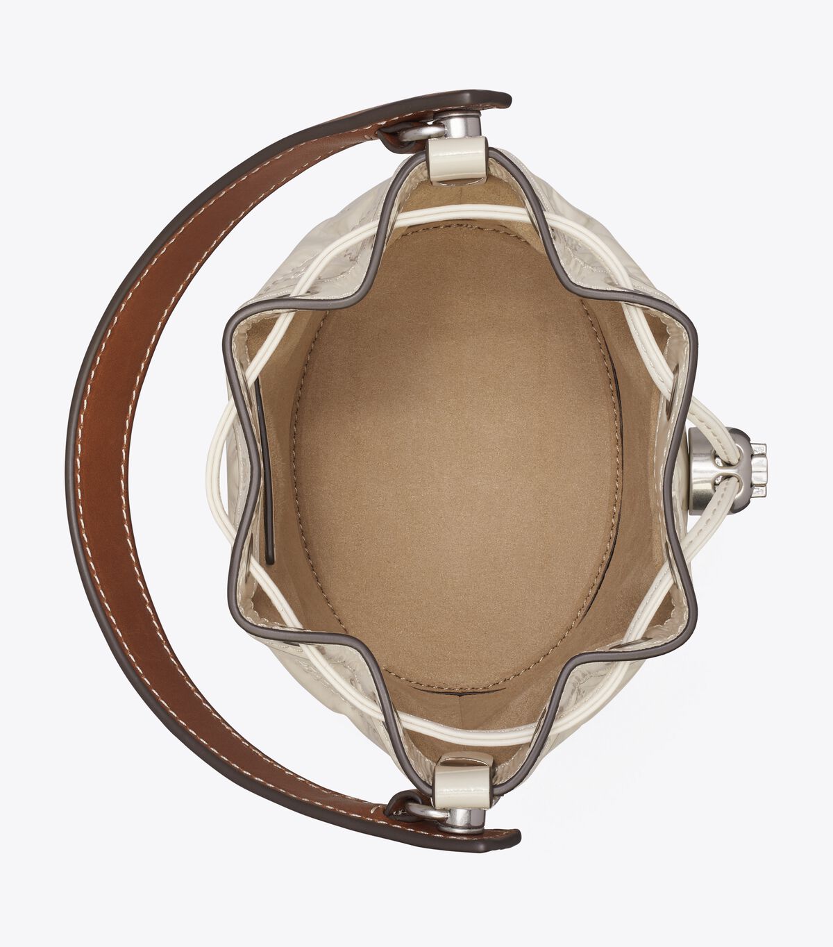 tory burch mini t monogram embroidered patent bucket bag