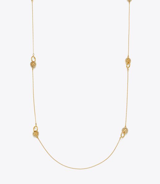 tory burch قلادة طويلة مرصعة بأحجار كريمة متشابكة