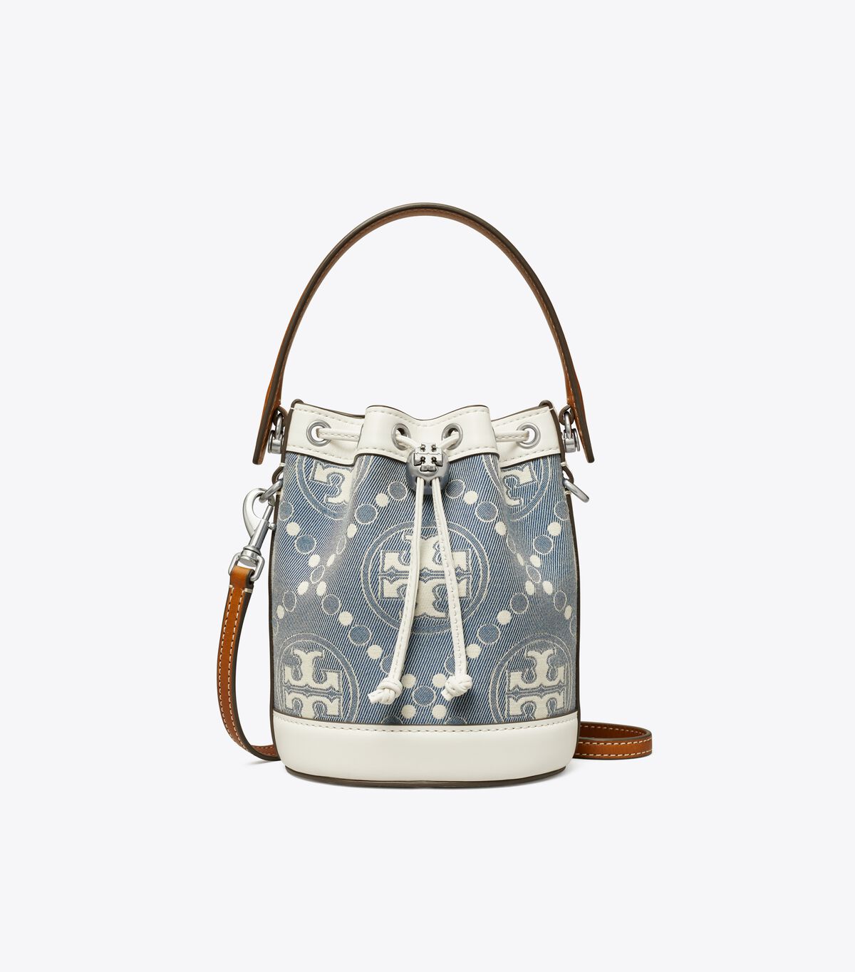 tory burch mini t monogram denim bucket bag