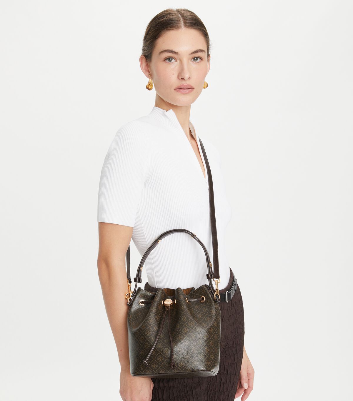 tory burch t monogram coated canvas bucket bag