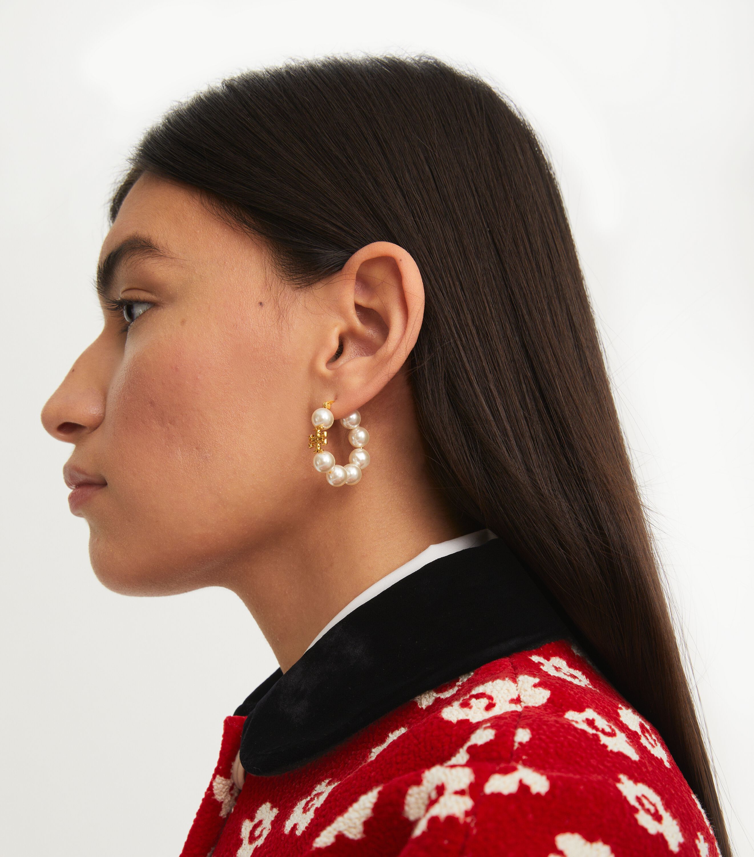Tory burch pearl hoop on sale earrings