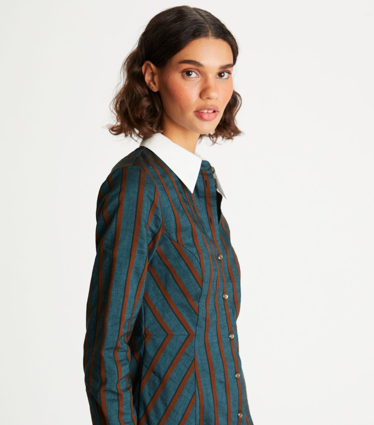 قميص قماش مخطط خفيف الوزن tory burch قميص قماش مخطط خفيف الوزن