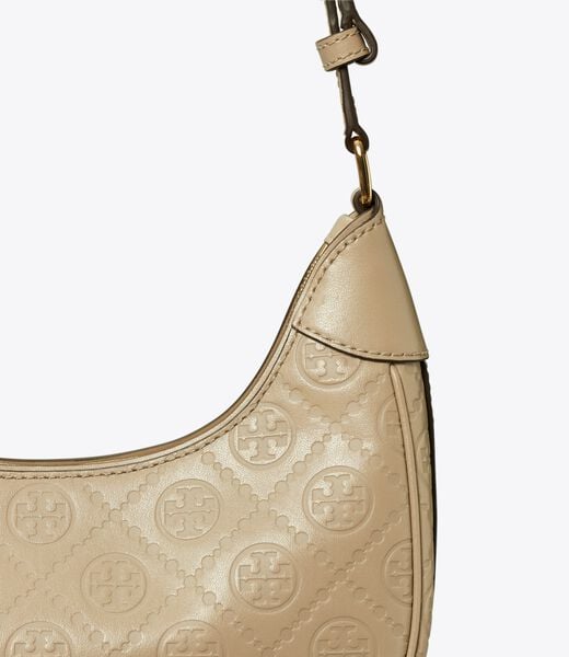 tory burch t monogram leather crescent bag