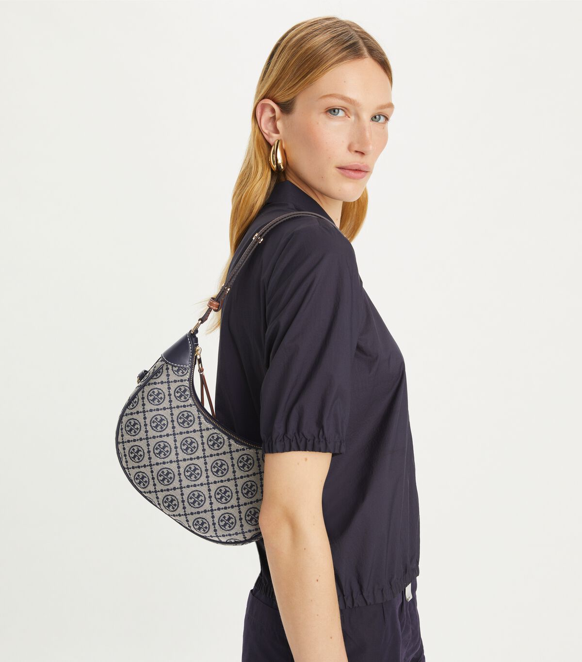 tory burch t monogram crescent bag