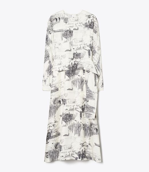 tory burch printed silk tie waist dress