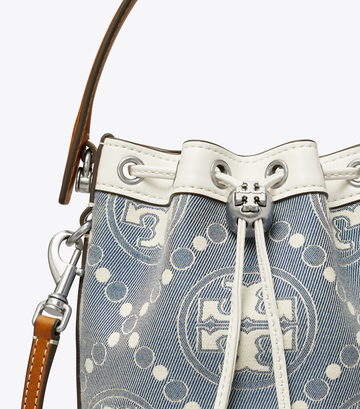 tory burch mini t monogram denim bucket bag