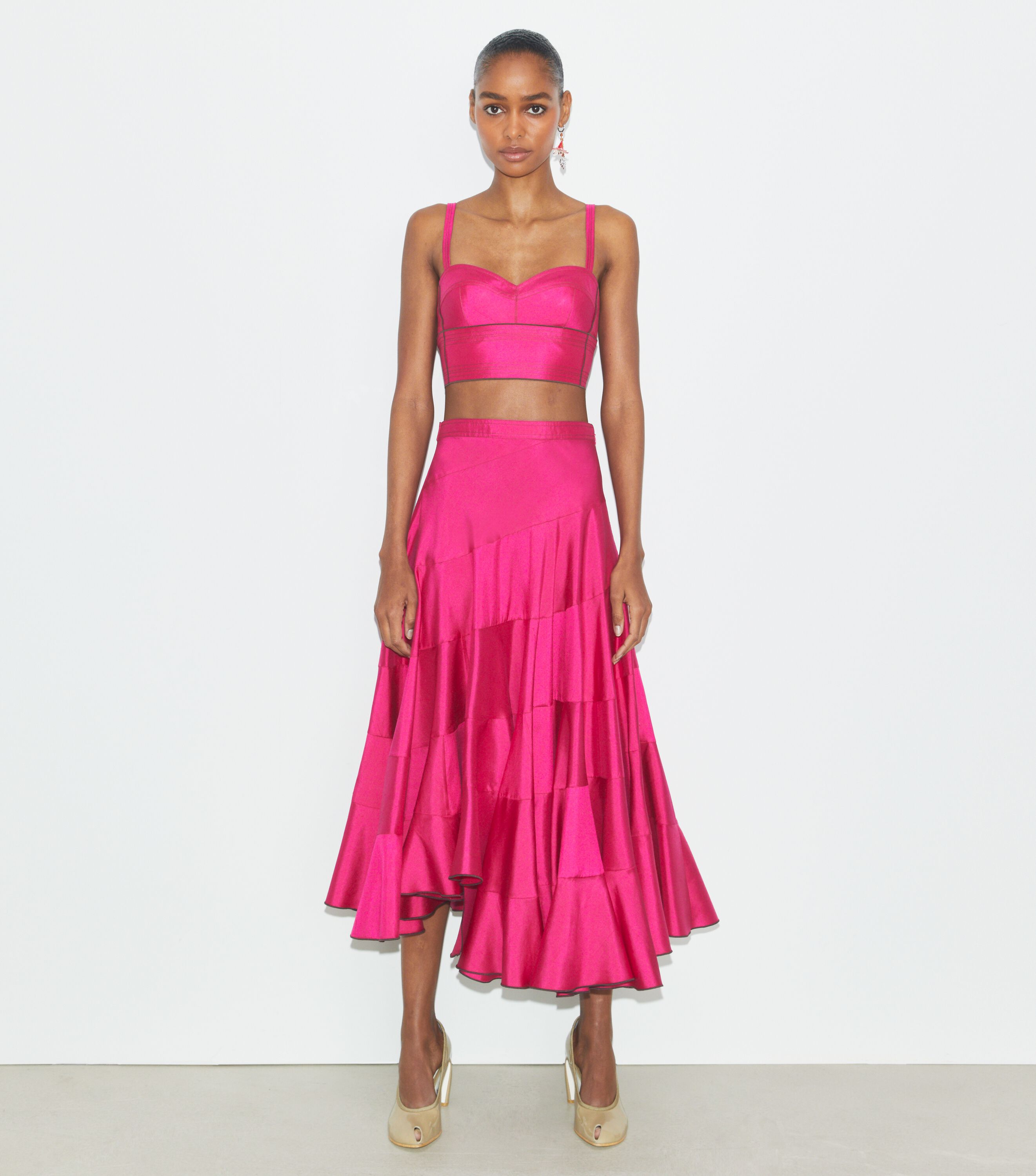 Flared Cotton Silk Skirt, Bold Pink | Tory Burch UAE