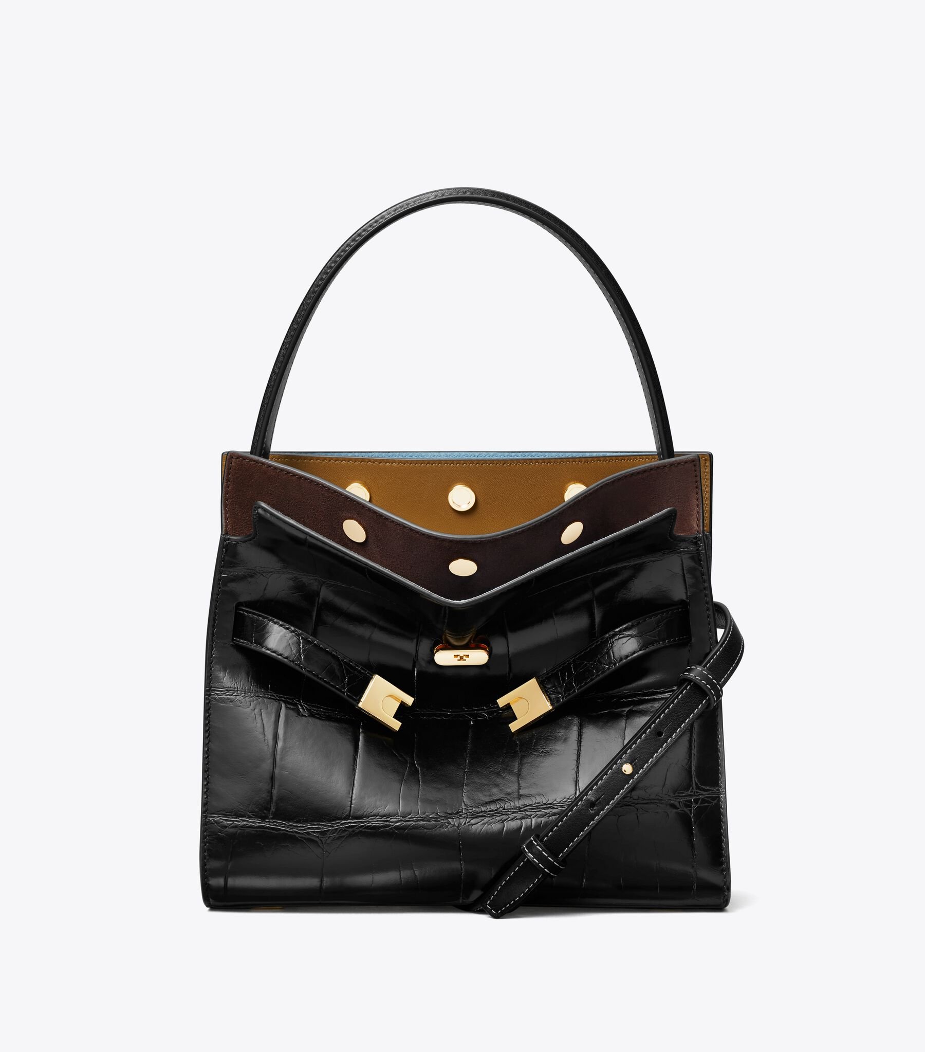 Small Lee Radziwill Croc-Embossed Double Bag, Black Tory Burch UAE