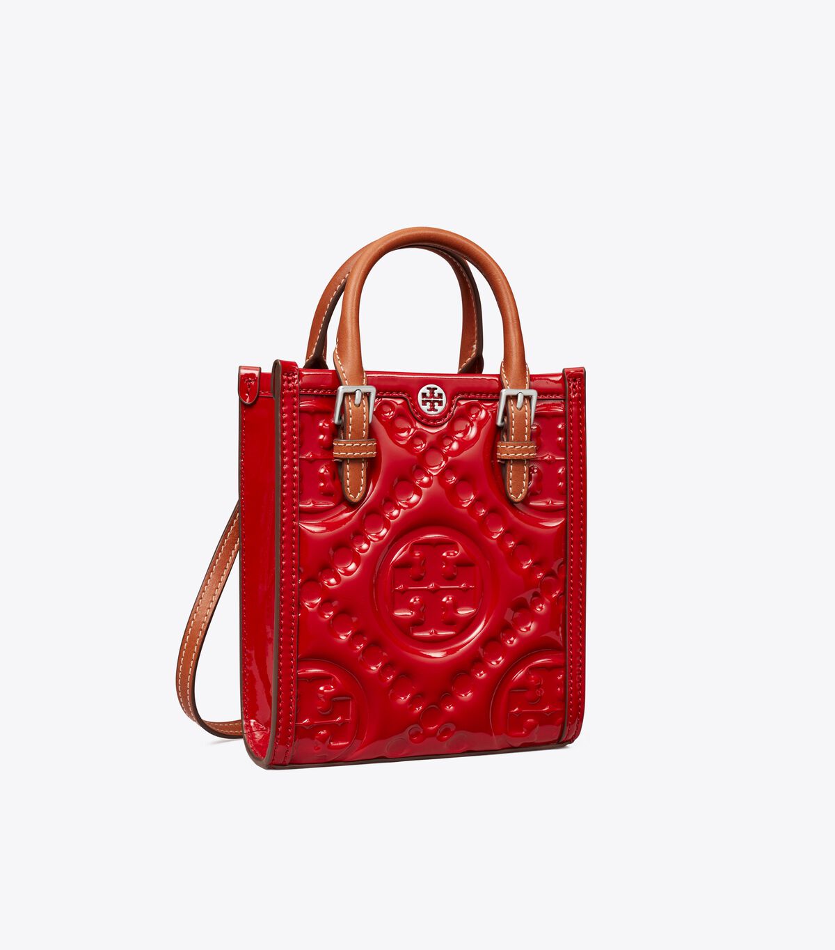 tory burch mini t monogram embossed patent tote