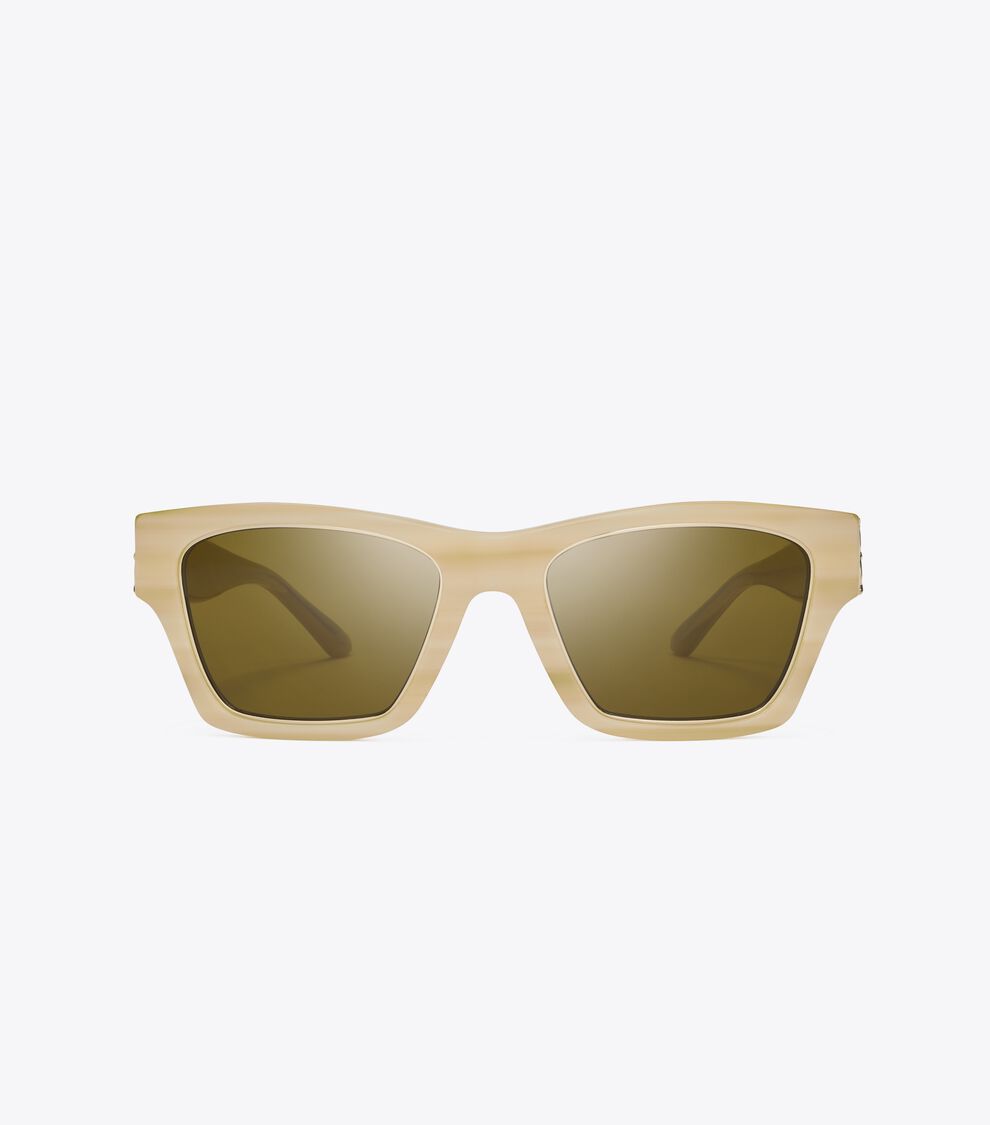 Trace Sunglasses, Ivory Horn/ Solid Olive | Tory Burch UAE display picture 1