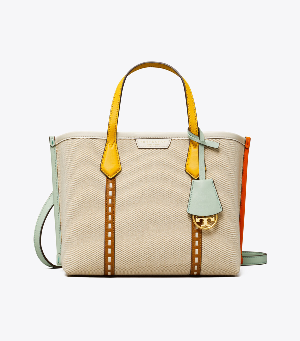 tory burch perry canvas small triple compartment tote bag
