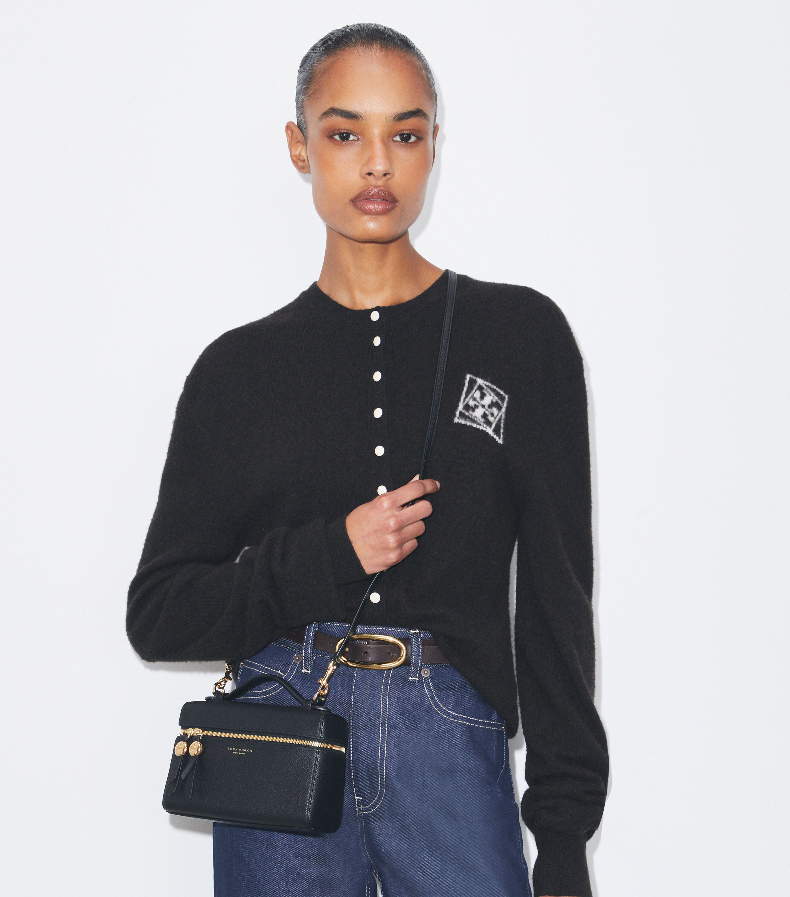 トップス YANYAN ROMY MICROSTRIPE MINI DORESS Slim Romy Top Handle Bag, Black | Tory Burch UAE