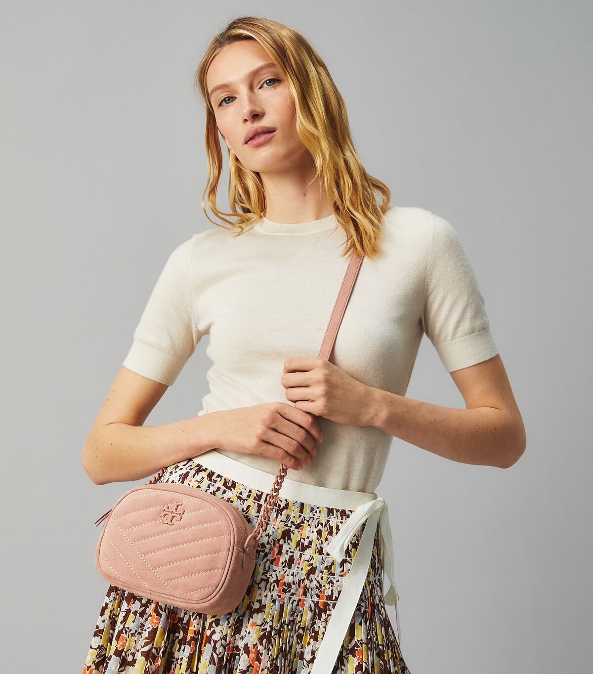 Kira Chevron Suede Powdercoated Small Camera Bag