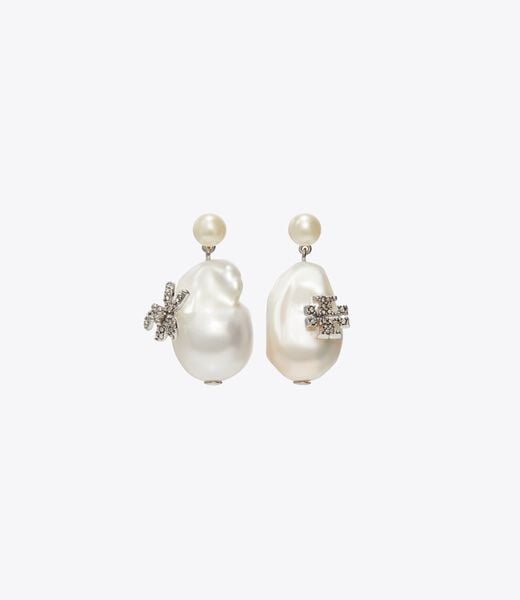 tory burch moondance pearl and flower drop earrings