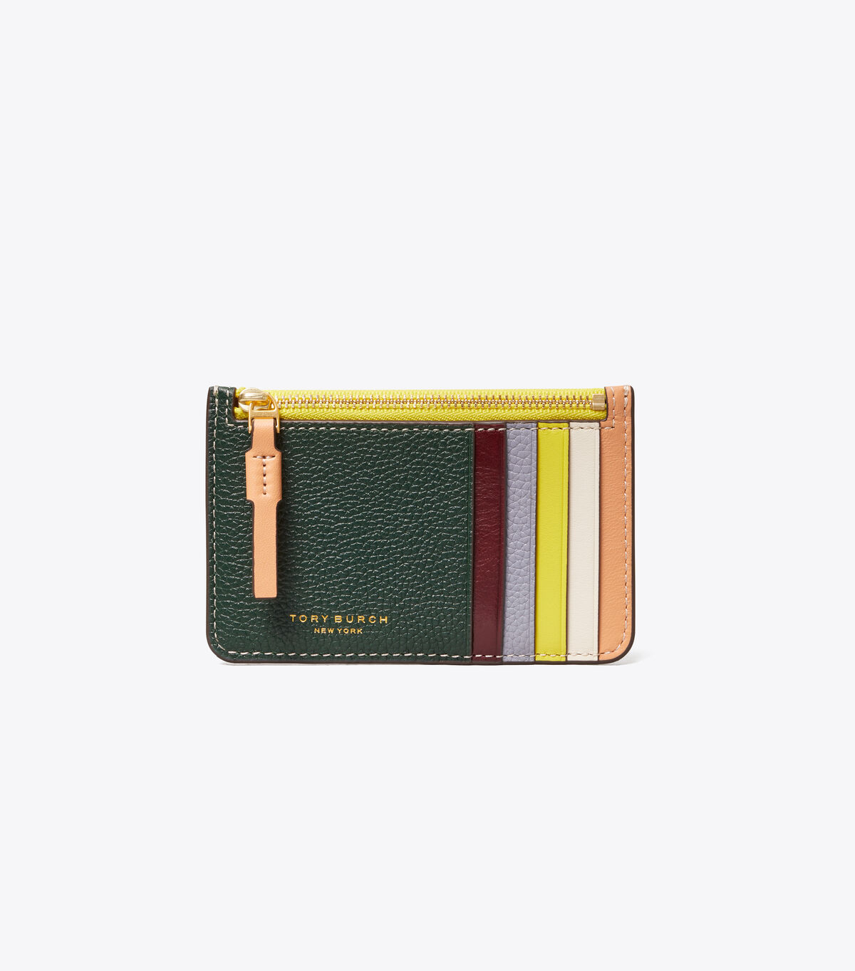 tory burch perry color block top zip card case