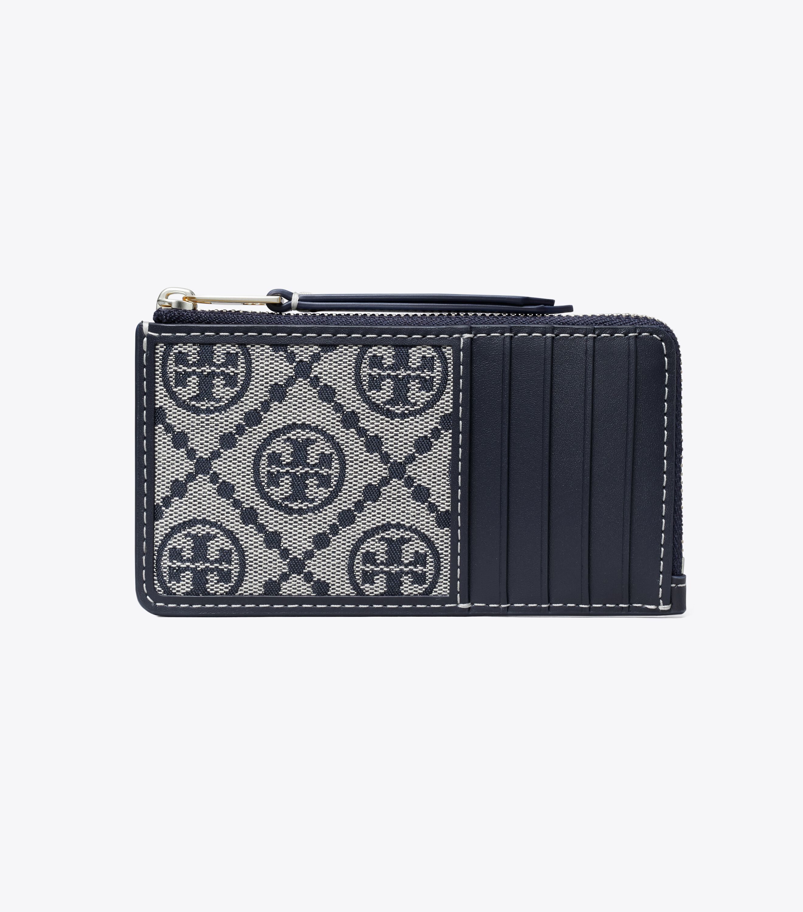 T Monogram Zip Card Case, Tory Navy | Tory Burch UAE