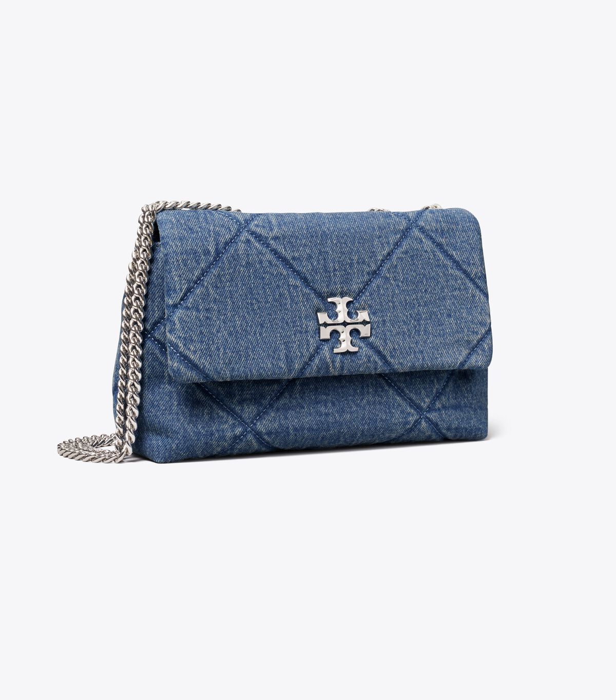 tory burch حقيبة كتف كيرا صغيرة من قماش الدنيم المبطن بالألماس